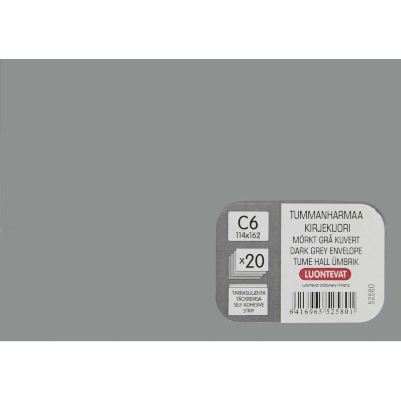 Tummanharmaa kirjekuori C6 20 kpl