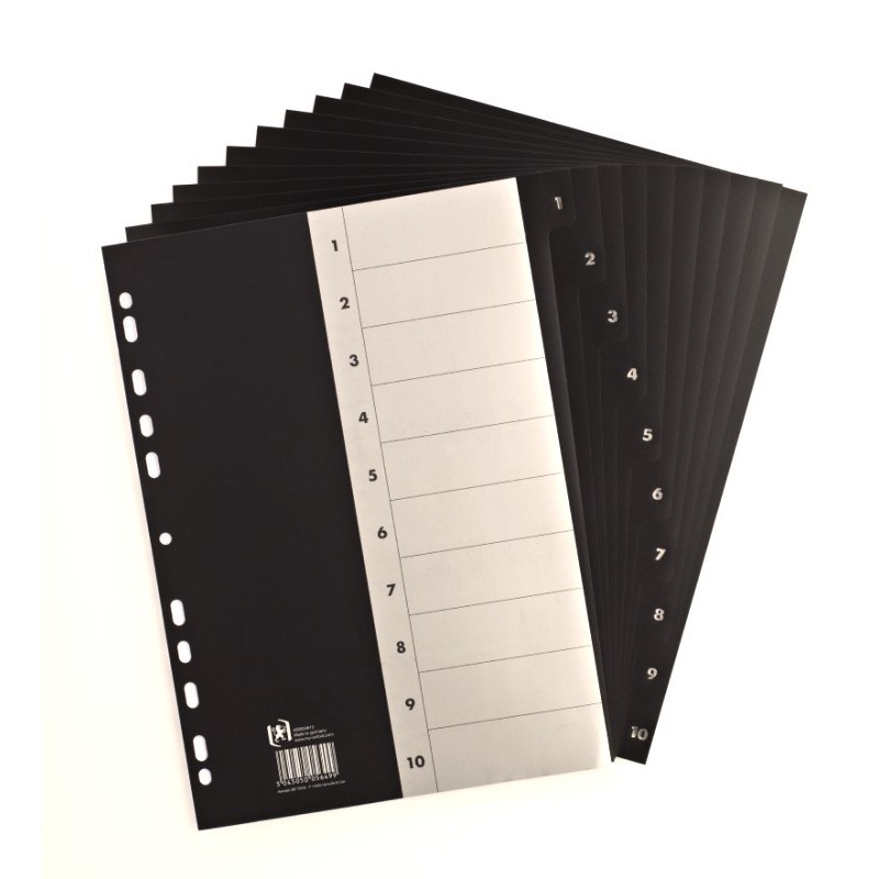 Muovivälilehti A4 musta 10-jakoinen