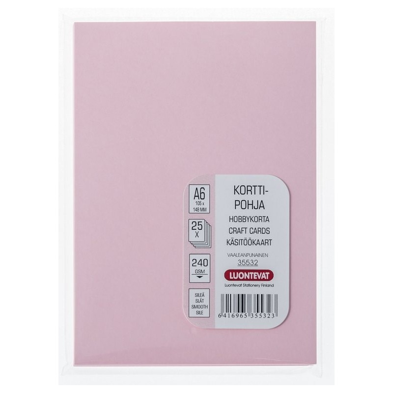 Korttipohja A6/25 vaaleanpunainen
