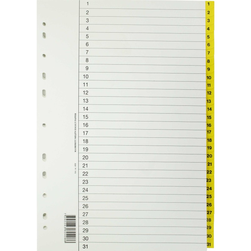 Välilehti A4 31-jakoinen muovivahvike