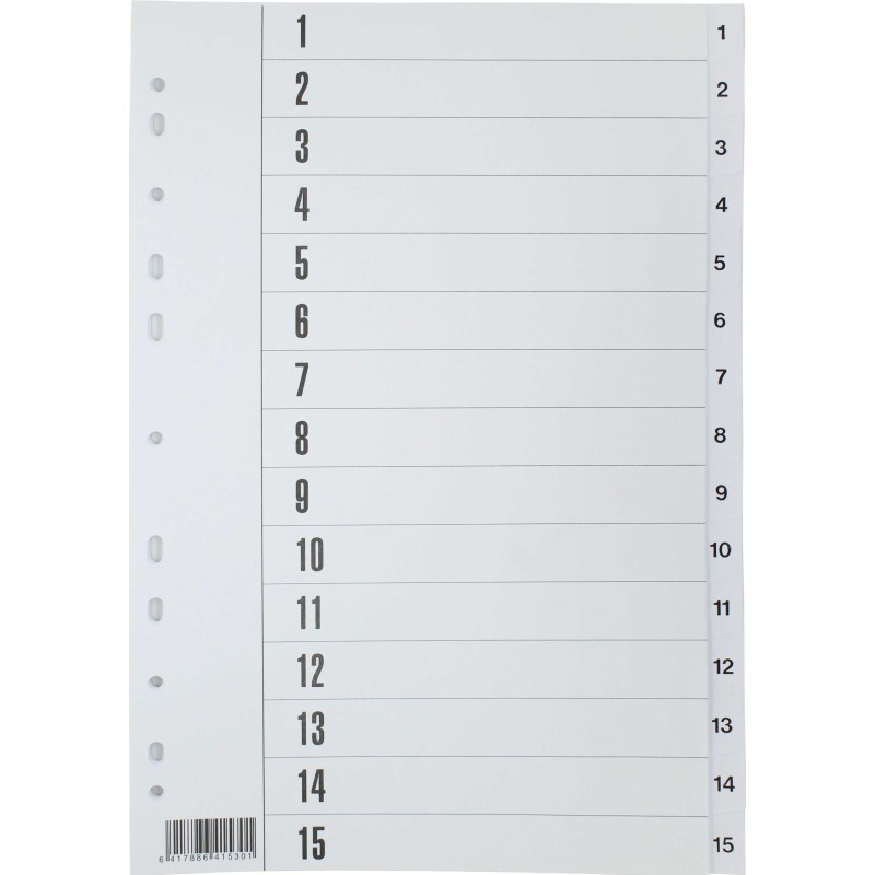 Välilehti A4 valkoinen 15-jakoinen