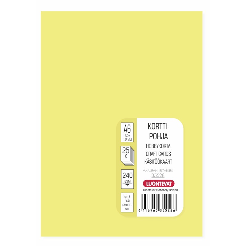 Korttipohja A6 vaaleankeltainen 25 kpl