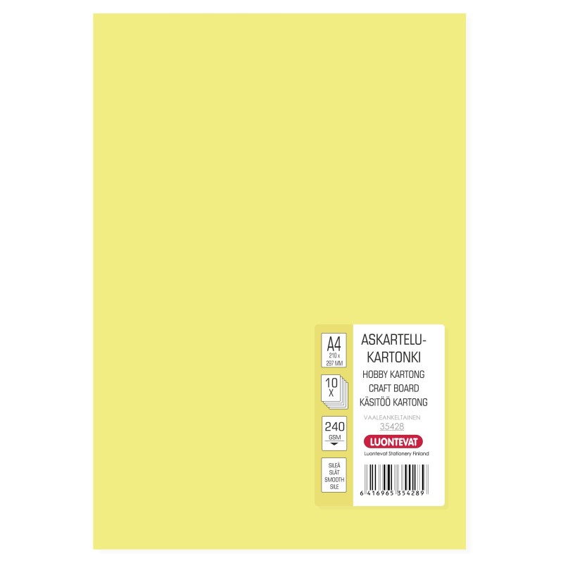 Askartelukartonki  A4 vaaleankeltainen 10 kpl