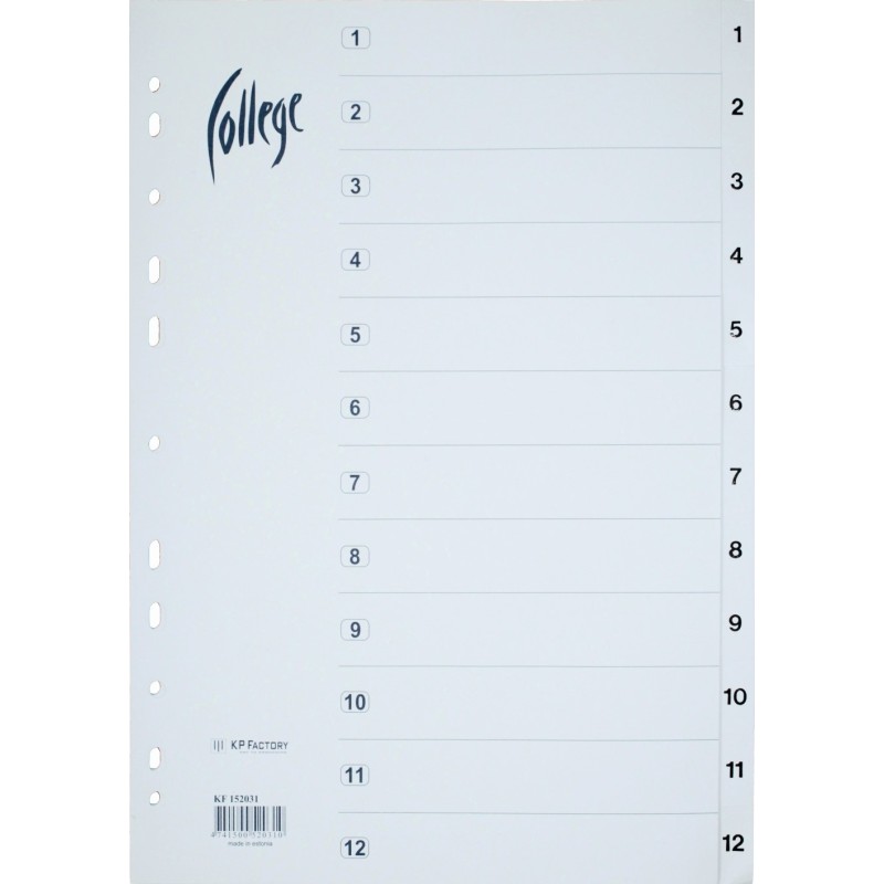 Välilehti A4 valkoinen 12-jakoinen