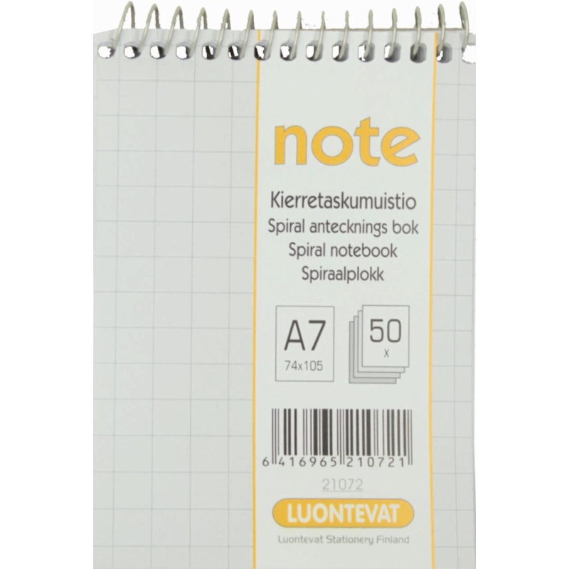 Kierretaskumuistio A7 50 lehteä 7x7 mm ruudutus Note