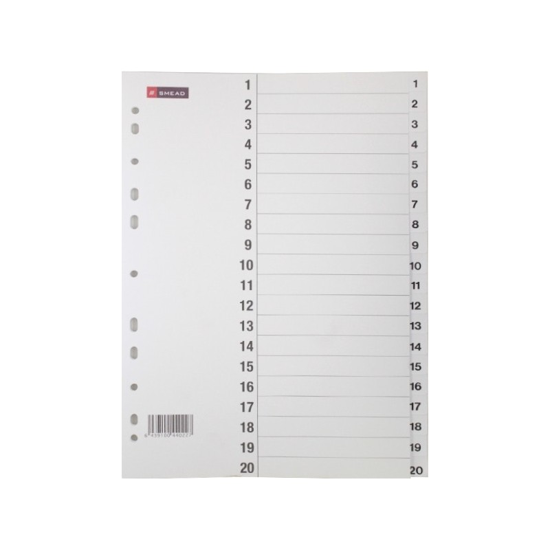 Välilehti A4 valkoinen 20-jakoinen