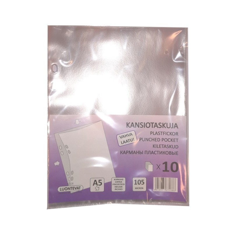 Kansiotasku A5 105 mc kirkas 10 kpl ylä- vasenreuna auki