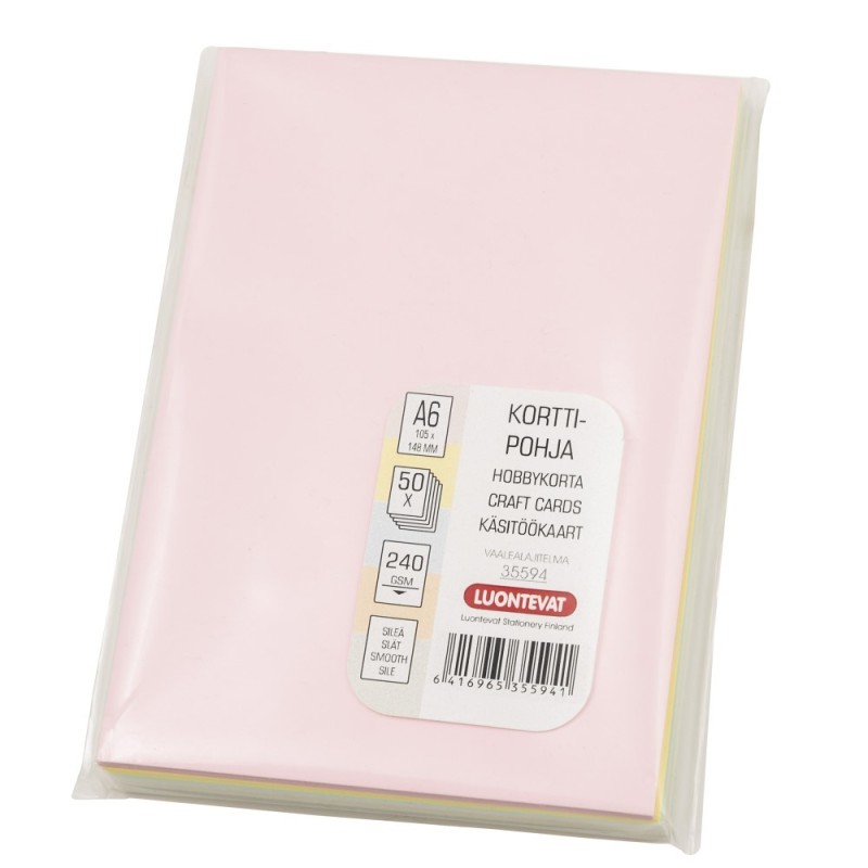 Korttipohja A6 vaalea lajitelma 50 kpl