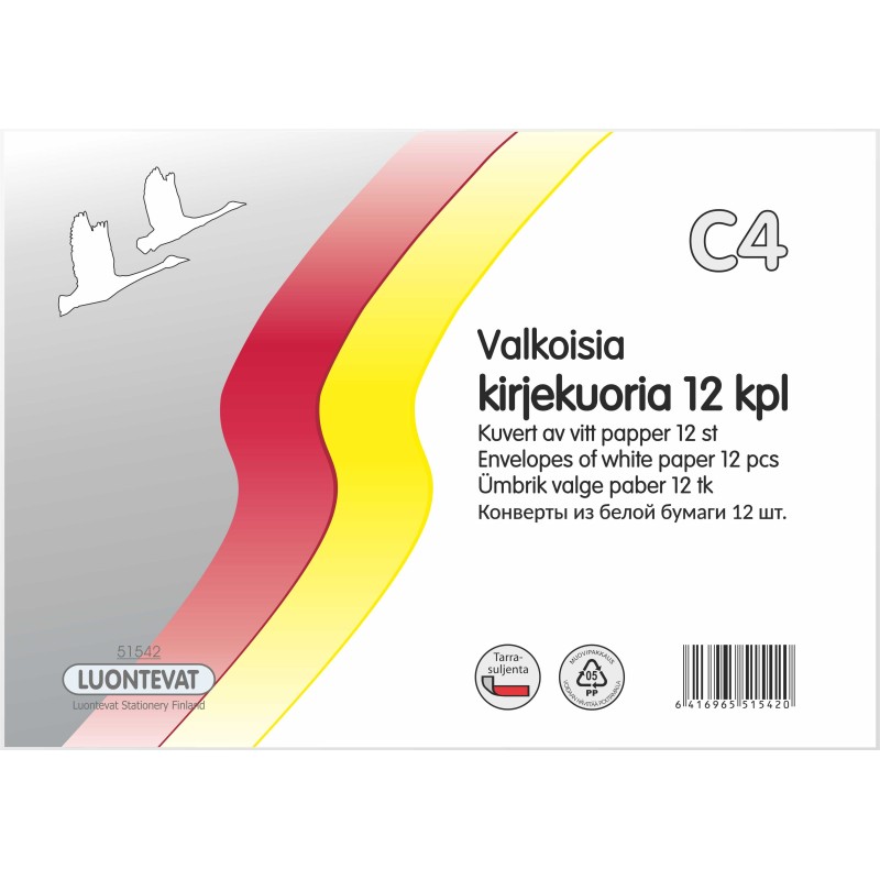 Kirjekuoria C4 valkoinen 12 kpl tarrasuljennalla