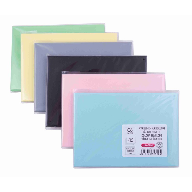 Värillinen kirjekuori C6/15 kpl tarrasuljenta