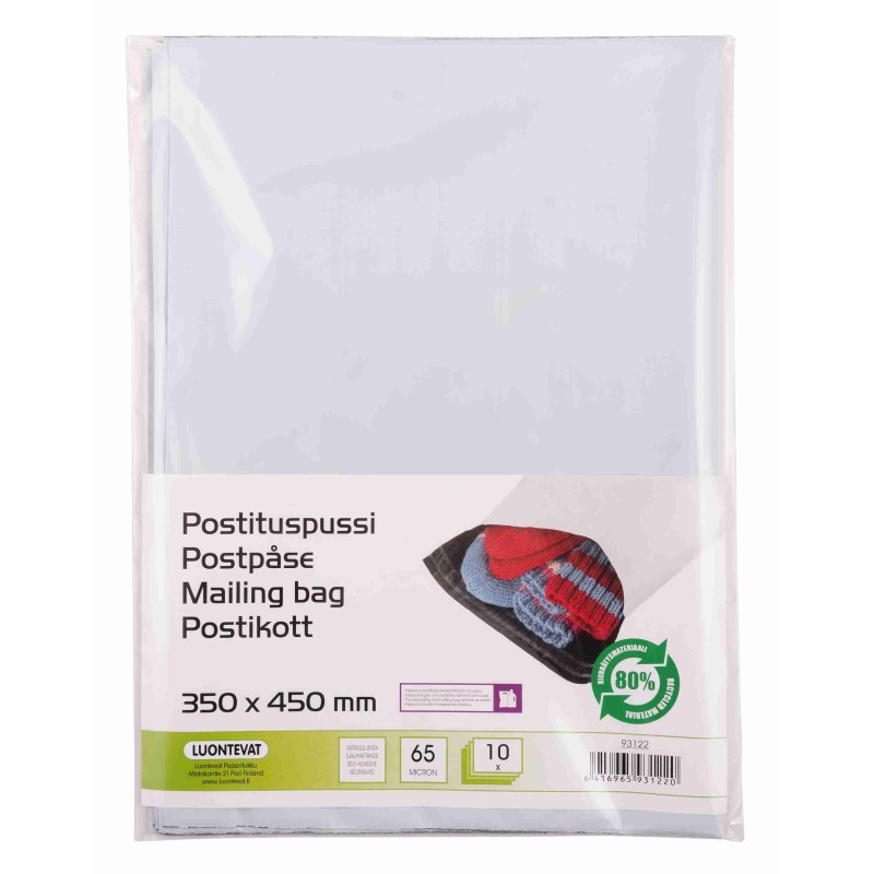 Postituspussi valkoinen  350 x 450 + 50 mm tarrasuljenta 10 kpl